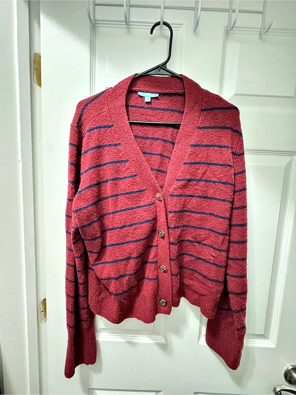 Draper James Striped Cardigan in Red & Blue Size XL Like New